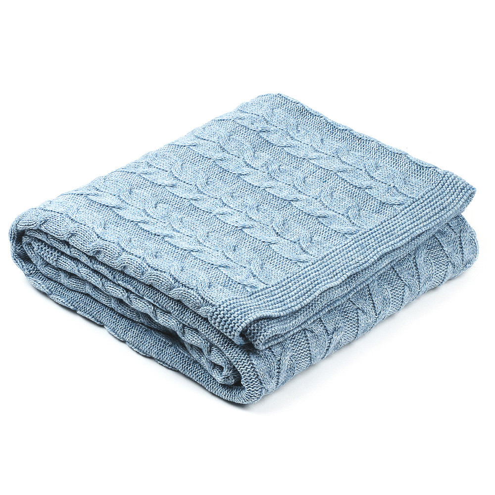 Плед в'язаний Ohaina коси 190х160 Powder Blue