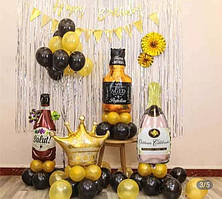 Набір повітряних кульок на день народження з пляшкою шампанського, та віскі.