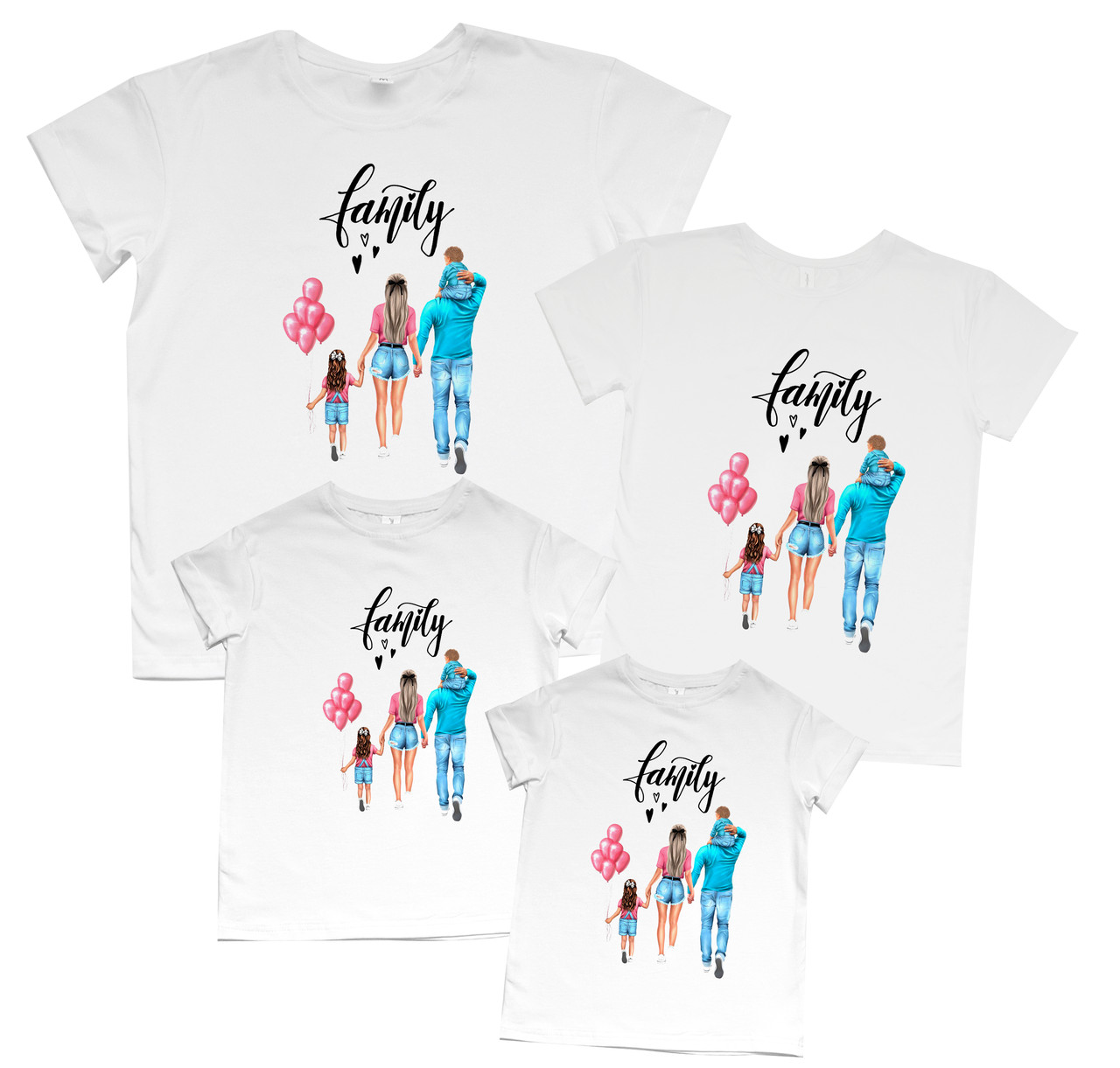 Сімейний Набір 4х Футболок Family look. Мама, Папа, Дочка, Син
