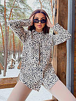 Женская рубашка оверсайз в леопардовый принт с крупными карманами (р. 42-46) 6813550