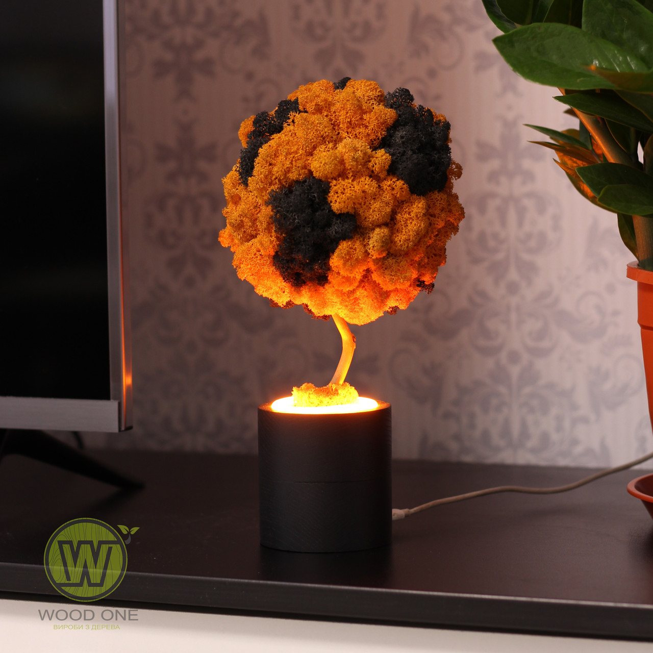 Екодерево з живого моху з підсвіткою "Orange dream"
