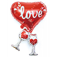 Фольгированный шарик фигура КНР (46х68 см) Сердца "Love" с бокалами