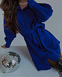 Жіноча коротке весняна сукня сорочка чорне синє електрик 42-46 костюмка на гудзиках з поясом, фото 2