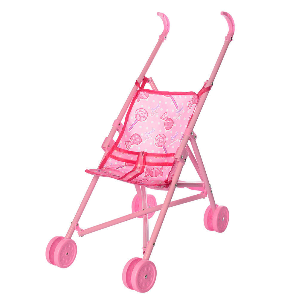 Коляска для ляльок рожева пластмасова складана з ременем безпеки 0881, фото 1