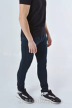 S (46). Демісезонні чоловічі спортивні штани на манжеті / Трикотаж тринитка - темно-сині, фото 3