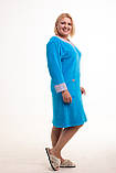 Домашній жіночий блакитний велюровий халат до коліна 46-56, фото 2