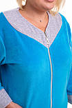 Домашній жіночий блакитний велюровий халат до коліна 46-56, фото 3