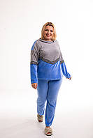 Гарний блакитний жіночий домашній костюм-піжама з велюру 44-52