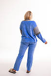 Гарний блакитний жіночий домашній костюм-піжама з велюру 44-52, фото 4