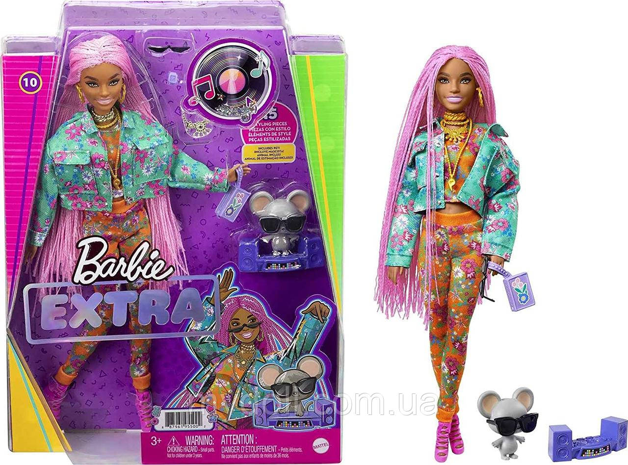 Лялька Барбі Екстра N10 у куртці з квітковим принтом з мишею Barbie Extra #10 GXF09 Mattel Оригінал