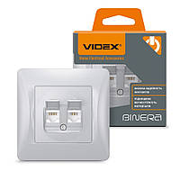 (Minimum 1000грн) Розетка CAT6+CAT3 двойная серебряный шелк VIDEX BINERA