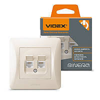 (Minimum 1000 грн) Розетка CAT6+CAT3 подвійна кремова VIDEX BINERA