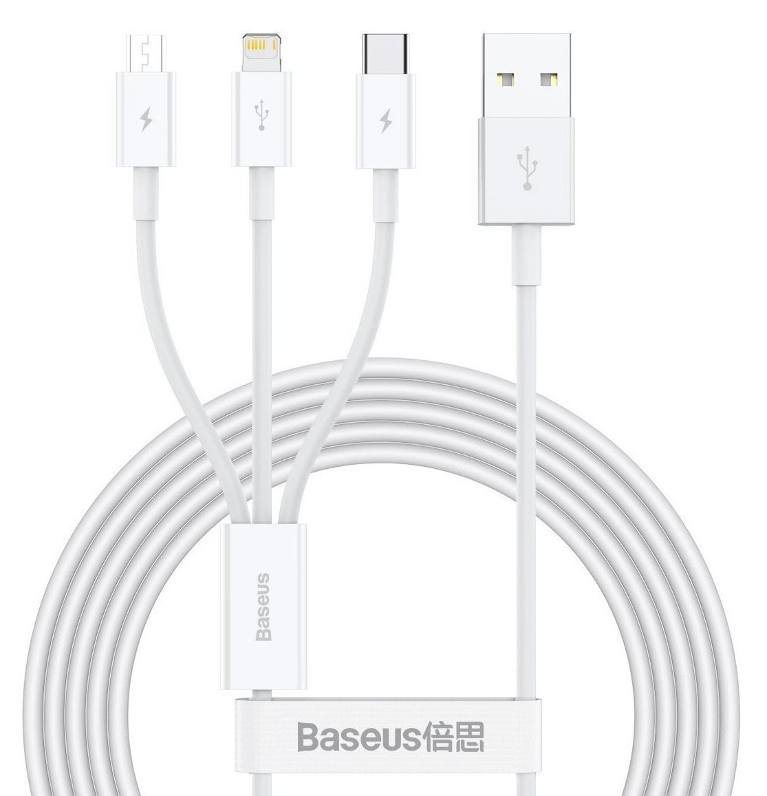 Кабель для зарядки телефона/ смартфона 3в1 Baseus USB-Micro+Lightning+Type-C 1.5м Білий (CAMLTYS-02)