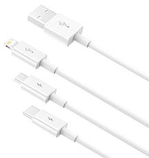 Кабель для зарядки телефона/ смартфона 3в1 Baseus USB-Micro+Lightning+Type-C 1.5м Білий (CAMLTYS-02), фото 3
