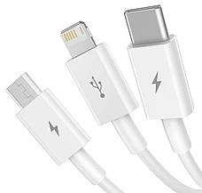 Кабель для зарядки телефона/ смартфона 3в1 Baseus USB-Micro+Lightning+Type-C 1.5м Білий (CAMLTYS-02), фото 5