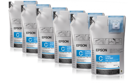 T7412 Набір блакитного чорнила (6 контейнерів по 1 літру) для SC-F6000/6200/F7000/7200/9200, фото 1