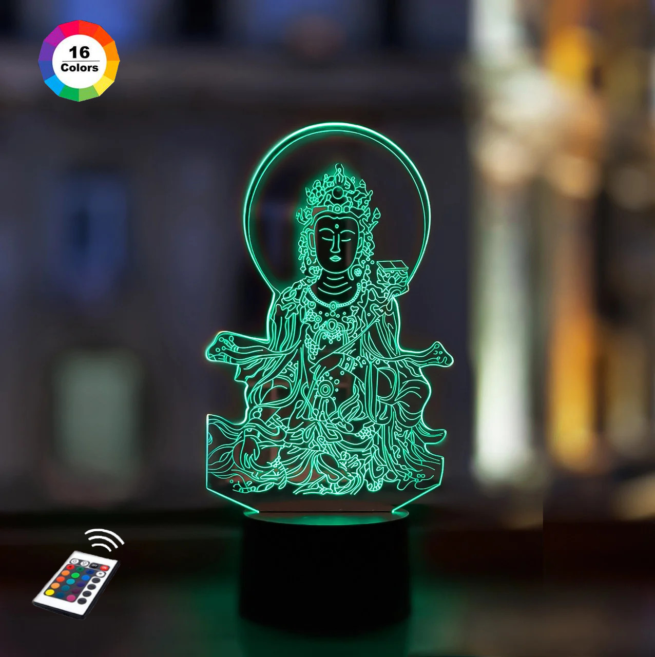 3D нічник "Будда" (ВОЛІЧНЕ ЗОБРАЖЕННЯ)+ пульт ДК + мережевий адаптер + батарейки (3ААА)  3DTOYSLAMP, фото 1