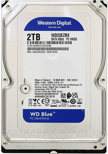 Жорсткий диск 3.5"   2TB  Western Digital WD Blue  (SATA 3, 256MB, 7200rpm)  (WD20EZBX) (код 123215), фото 1