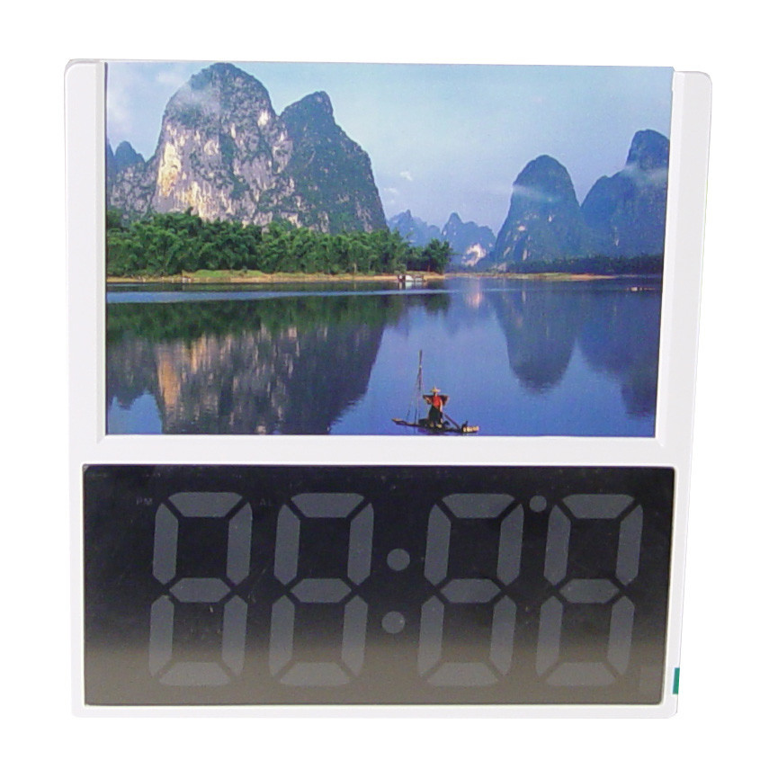 Годинник з фоторамкою та зеленим підсвічуванням DS 6608 7570 Білий (SH015941)