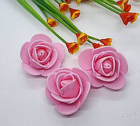 Роза латексная ( фоамиран ) 3,5-4см. 1 шт. Цвет розовый.