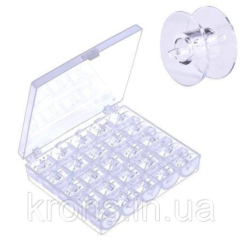 25x Шпулька універсальна для швейної машини, котушка пластикова в кейсі, фото 1