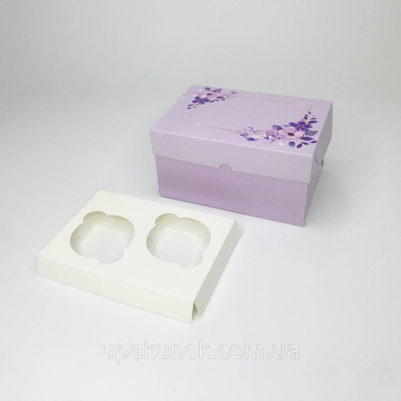 Коробка для капкейків (2 шт.) і десертів, 160*110*85 мм, без вікна, "Лілова"