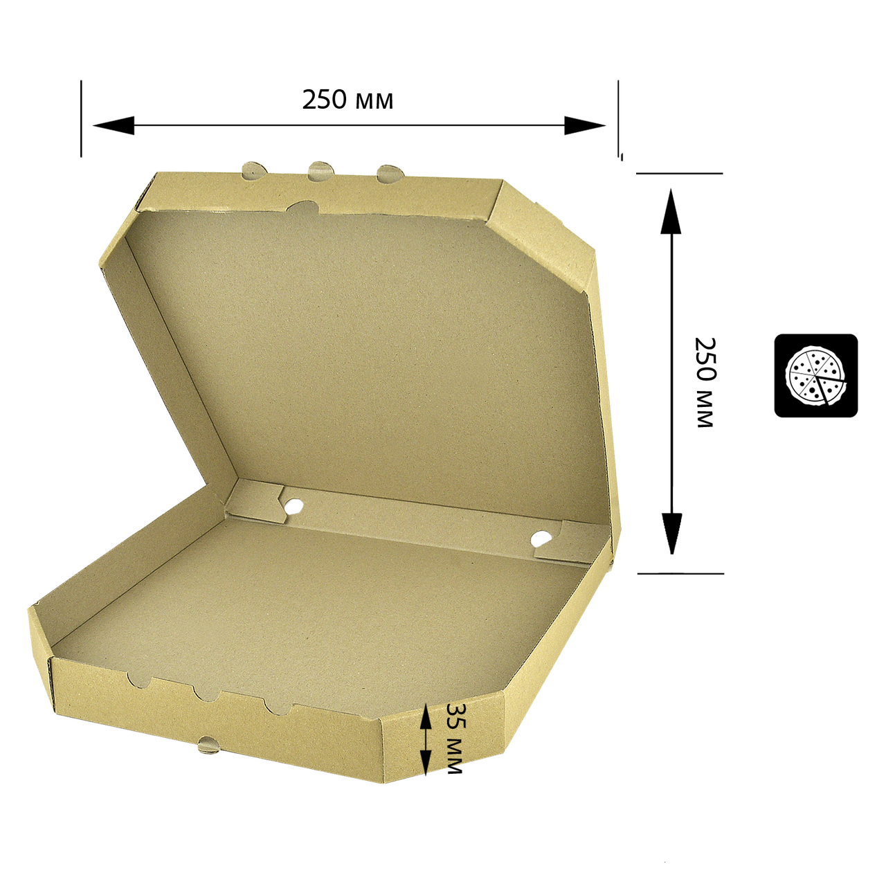 Коробка для піци 25 см бура 250х250х35 мм