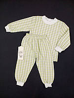 Пижама детская из байки (футболка с длинным рукавом + штаны) Gabbi Клетка 80см салатовая с серым 10917