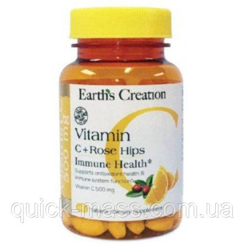 Вітамін C Earth's Creation Vitamin C 500 mg with rose hips — 100 таб, фото 1