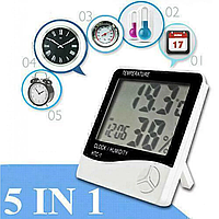 Термометр 5в1 (Влажность, Часы, Будильник, Календарь), HTC-1 Белый