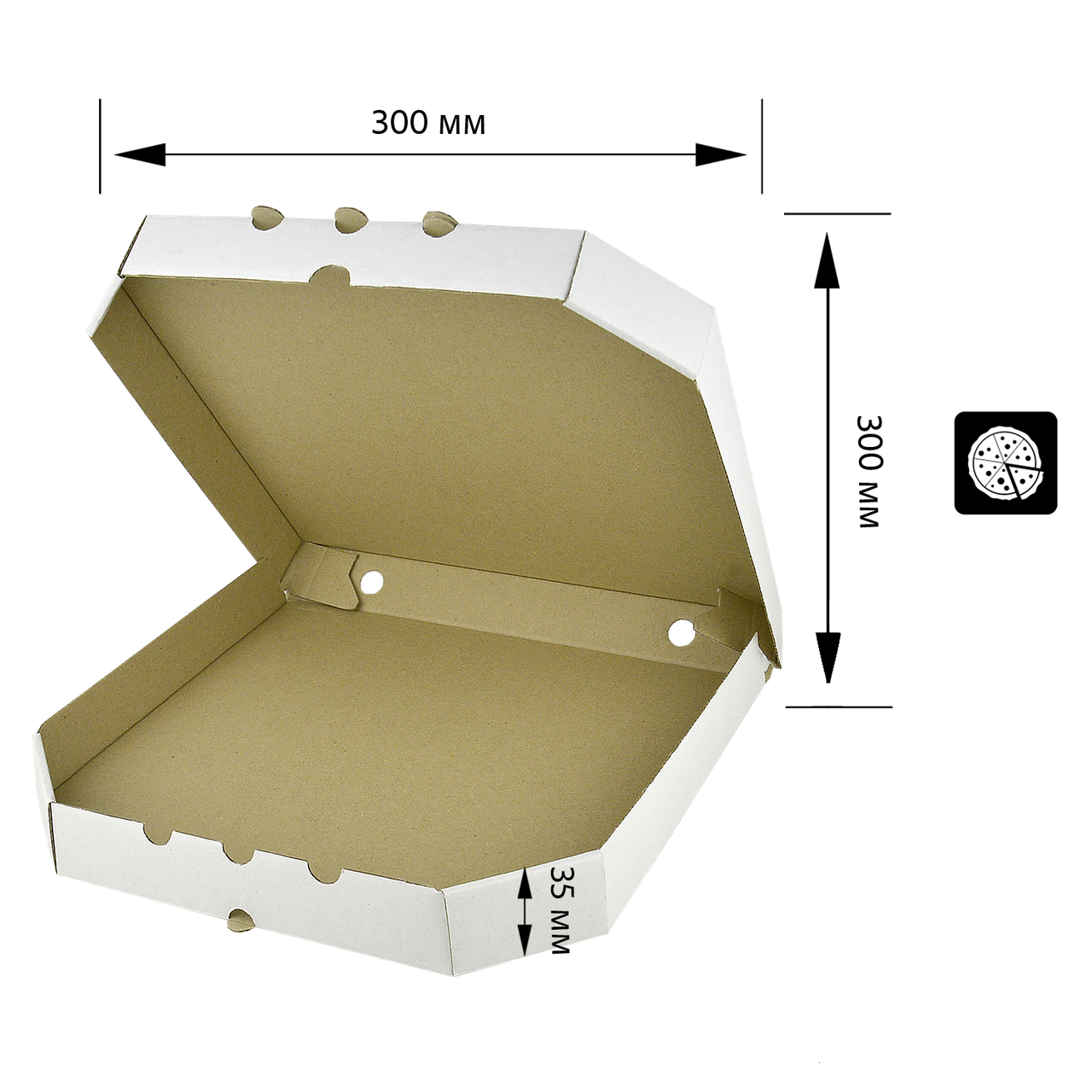 Коробка для піци 30 см біла 300х300х35 мм