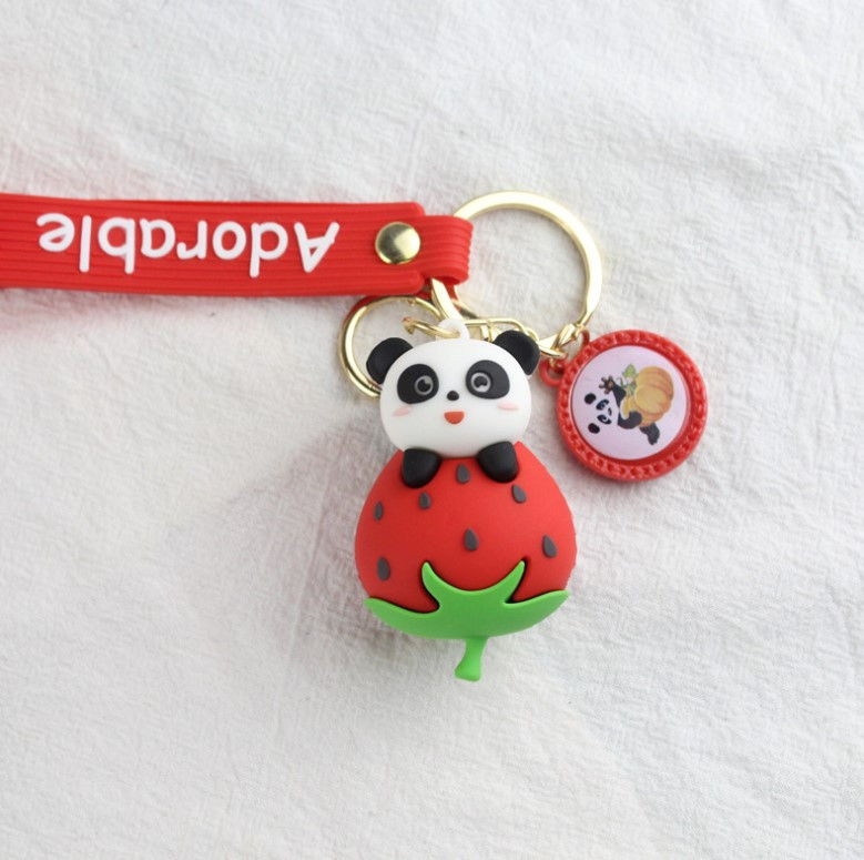 Брелок на рюкзак, ключі Панда з Полуничкою і квіточкою