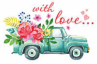 Виниловые наклейки на стену С любовью (машина грузовик текст сердечки цветы) Набор ХL 1000х630 мм матовая