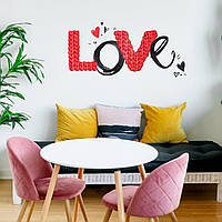 Текстовая наклейка на стену Любовь (love сердечки вязанный текст) самоклеющая Набор М 400х185мм матовая