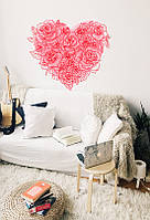 Виниловая наклейка Сердце из роз Подарок по дню влюбленных наклейки сердечки цветы 1200x1050 мм матовая