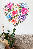 Интерьерная наклейка Сердце из цветов валентинка романтические наклейки сердечки ПВХ пленка 500x465 мм матовая