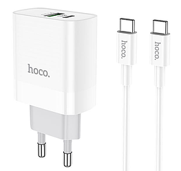 Зарядний пристрій для телефону + кабель Type-C to Type-C з швидкою зарядкою HOCO C80A |1USB/1Type-C, QC/PD, 20W, 3A| Білий