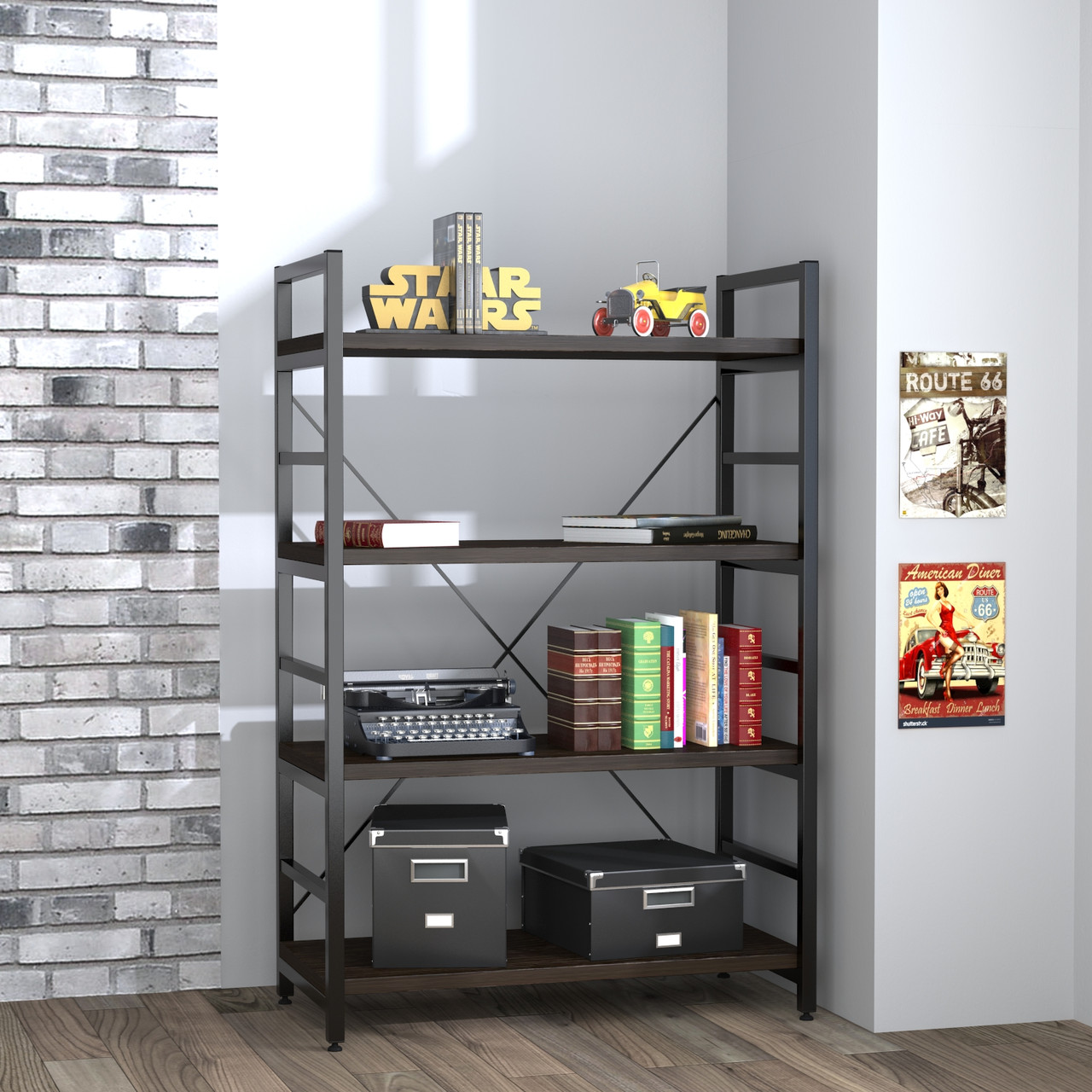 Стелаж офісний низький LD L-125 Венге Луїзіана чорний. Книжкова етажерка для будинку, фото 1