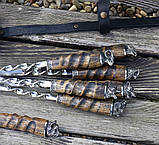 Подарунковий набір шампурів 6шт бронза в шкіряному чохлі, фото 5