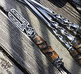 Подарунковий набір шампурів 6шт бронза в шкіряному чохлі, фото 6