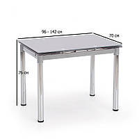 Прямоугольный раздвижной стеклянный стол Halmar Logan 2 96-142х70 см серый для кухни на четырех ножках