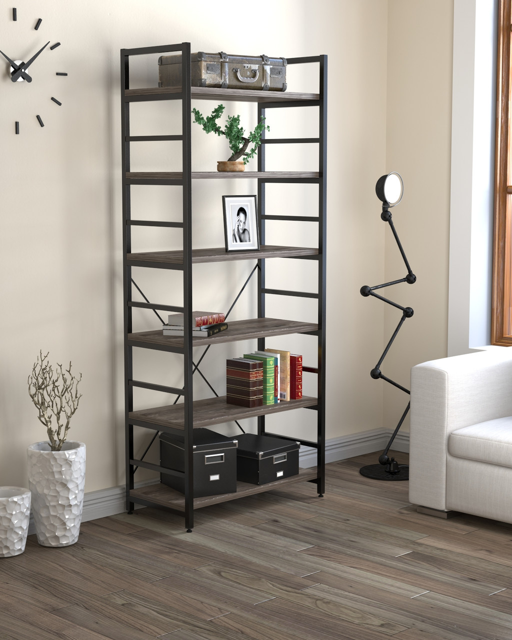 Стелаж LD L-190 new Дуб Палена чорний. Книжкова етажерка для будинку в стилі лофт, фото 1