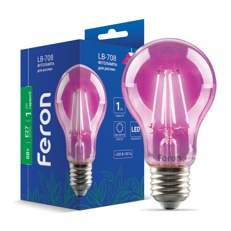 Лампа для рослин Feron LB-708 A60 фiто 8W E27