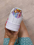 Кросівки жіночі Nike Air Force White Hologram білі демісезонні шкіра повсякденні найк аїр форс низькі, фото 3