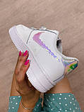 Кросівки жіночі Nike Air Force White Hologram білі демісезонні шкіра повсякденні найк аїр форс низькі, фото 4