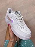 Кросівки жіночі Nike Air Force White Hologram білі демісезонні шкіра повсякденні найк аїр форс низькі, фото 5