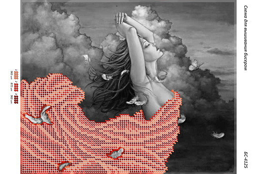 Схема для вишивання бісером БС-4125. ДЕВУШКА В КРАСНОМУ, фото 1