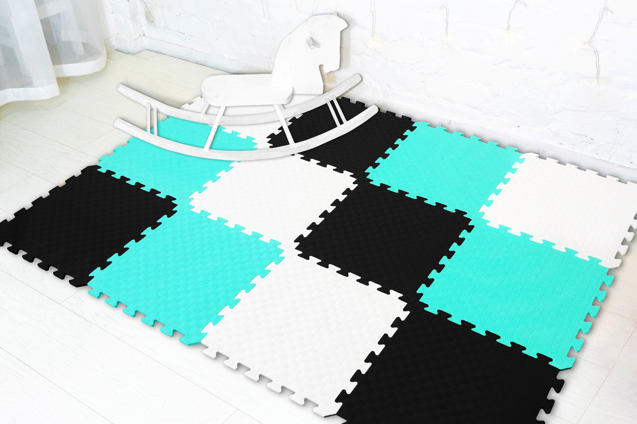 М'яка підлога килимок-пазл "Веселка" Eva-Line 200*150*1 см Чорний/Білий/Блакитний