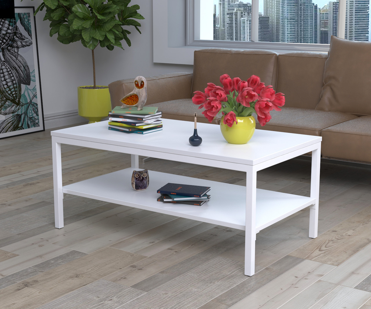 Білий журнальний столик L-1 LD 90х50х41 см для дому та офісу. Кавовий стіл із металу, фото 1