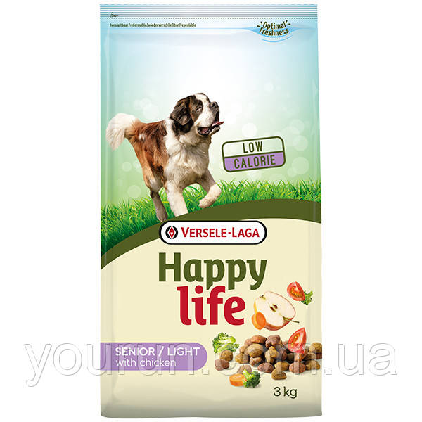 Happy Life Senior Light -Низькокалорійний сухий корм для літніх собак з проблемами зайвої ваги (курка)15кг